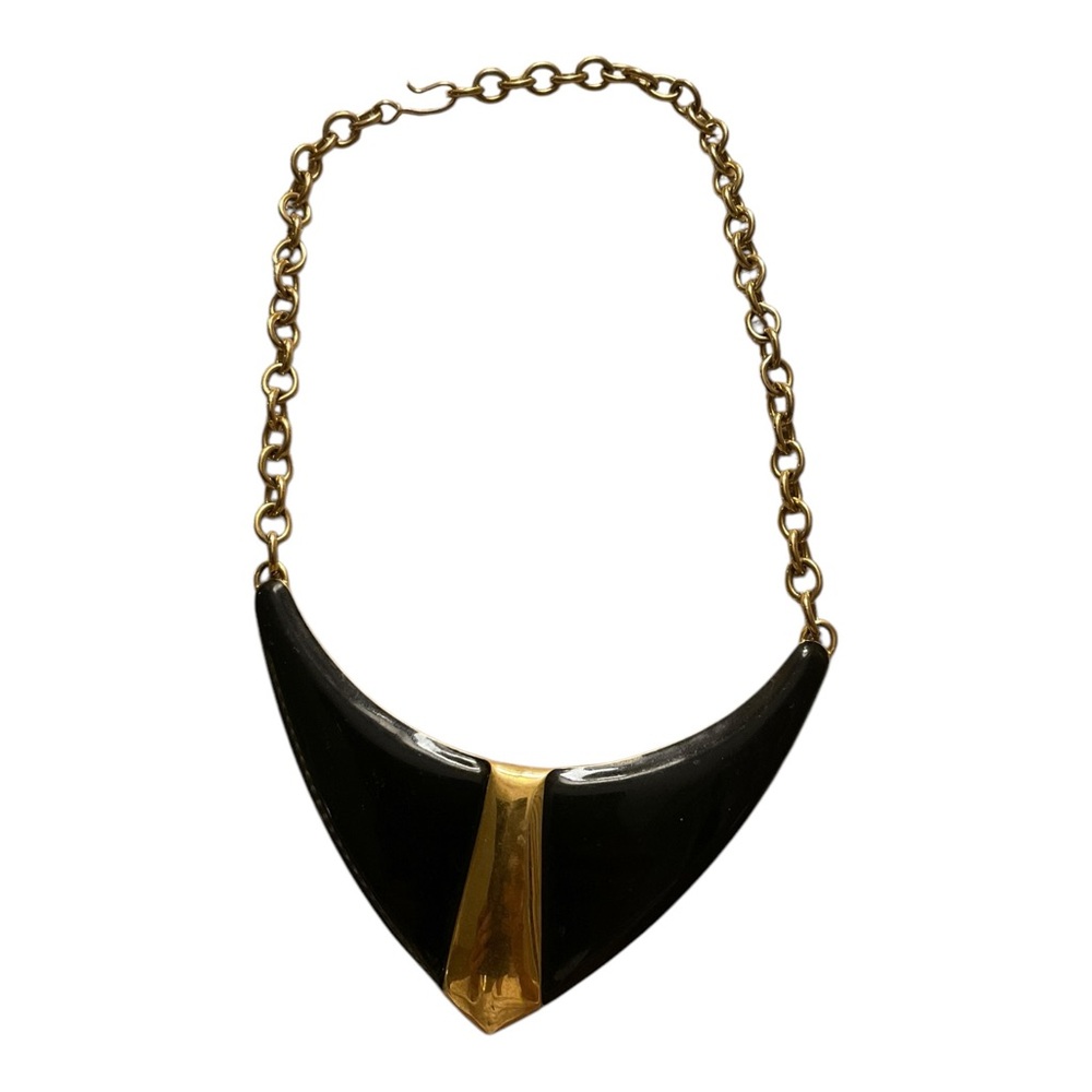 Vintage Monet Adjustable Gold Tone Navy Statement Necklace Choker 16''